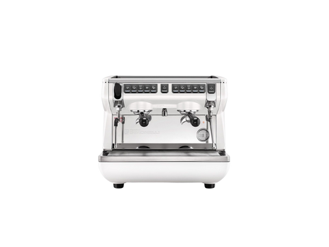 Nuova Simonelli Appia Life Compact 2 Group Volumetric commercial coffee machine with stainless steel finish and digital controls.